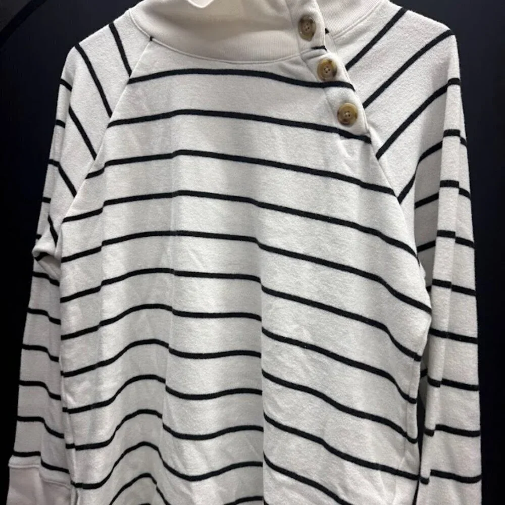 J. Crew Striped Wide Button-Collar Tunic in Cloudspun Fleece